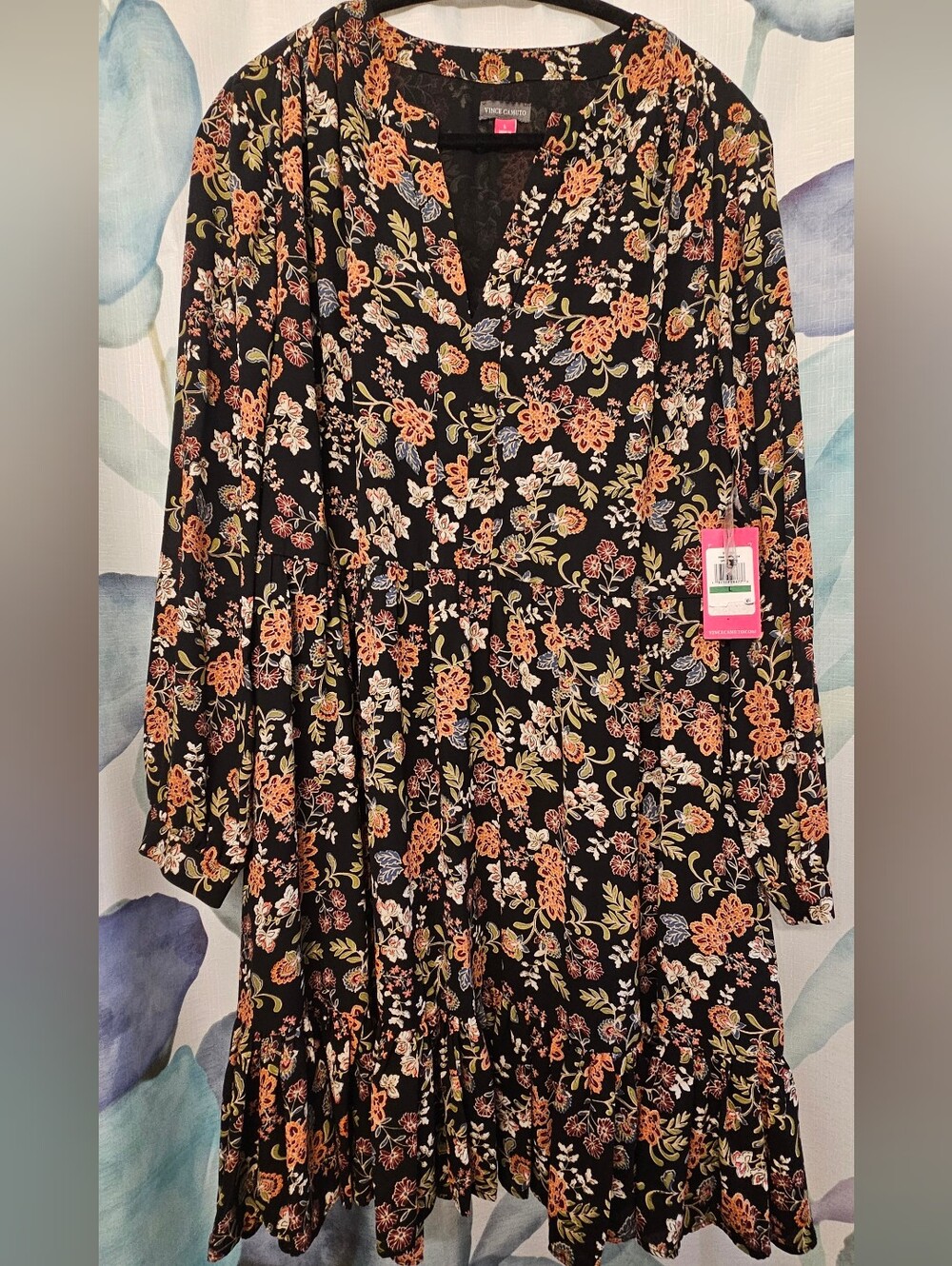 Vince Camuto Black Floral Ruffle Tiered Dress